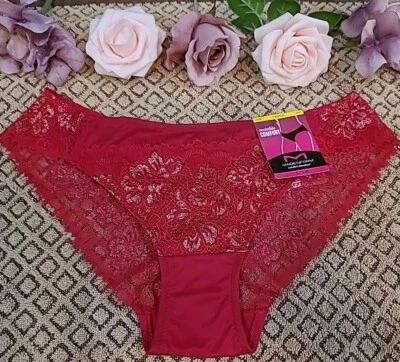 MAIDENFORM Valentine Red Gold Bling SeXy Shiny LACE TANGA PANTY 6/M 40159 $13 - Image 1 of 4