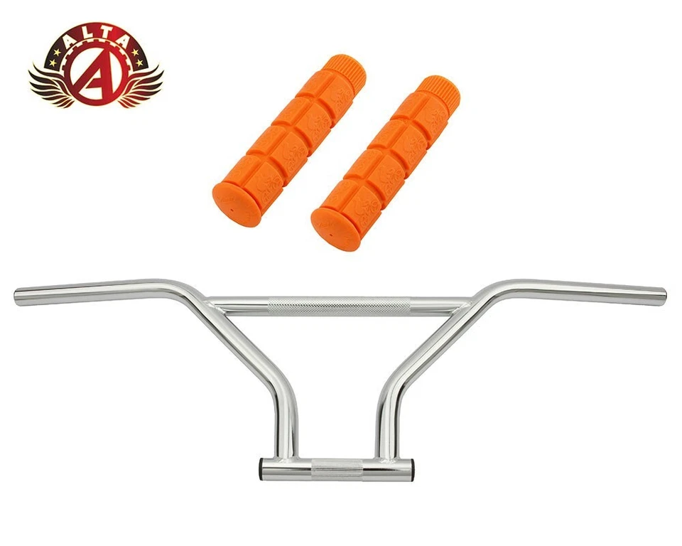 ALTA 4-Piece BMX Handlebar Old School Classic Chrome W/ BLOCK BMX Style GRIPS. - Image 1 of 1