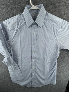 Brooks Brothers Cotton Non-Iron Striped Slim 14.5 32 Blue Men Button Up Shirt - Picture 1 of 14