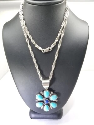 Women's Sterling Silver 925 Chain with Blue Stones Charm Free Shipping! #81586 - Image 1 of 4