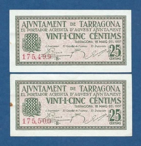 TARRAGONA ATTACHMENT -- 25 CENTIMOS PAIR (1937) - SC- -- S/B - 1st ISSUE - Picture 1 of 2