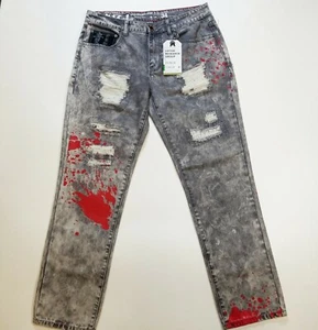 Lifted Research Group MENS 100%AUTHENTIC LONG RIPS PATCH DENIM PANTS Paint splat - Picture 1 of 12