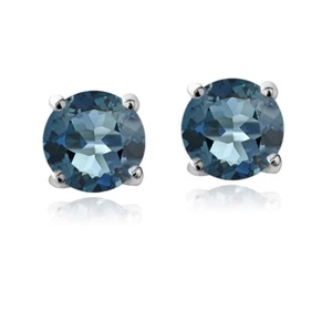 925 Silver 1 1/6ct London Blue Topaz Stud Earrings, 5 mm - Picture 1 of 3