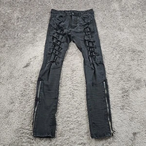 Smoke Rise Jeans Mens 32 Black Skinny Leg Distressed Stretch Denim Zip Knee - Foto 1 di 13