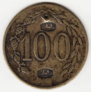 Ficha de latón dinero privado ESTONIA Koduraha W. K. F. 100 MARKA 1910. VF - Imagen 1 de 2