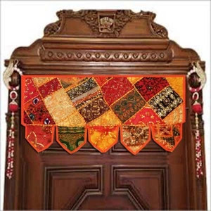Cotton Patchwork Door Hanging Toran Floral Ethnic Boho Window Topper Embroidered - Picture 1 of 8
