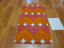 Awesome RARE Vintage Mid Century retro 70s org pnk curly hearts grn fabric! LOOK