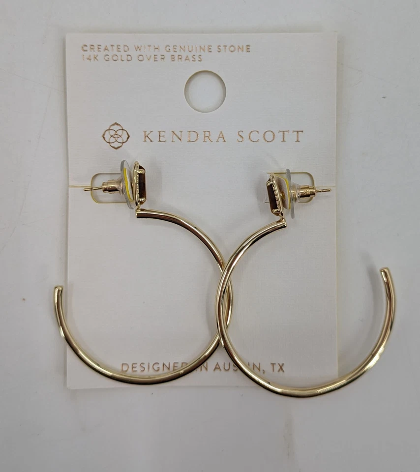 Pendientes de aro Kendra Scott Emma chapados en oro 14K ojo de tigre piedra nuevos con etiquetas Foto 1 de 1
