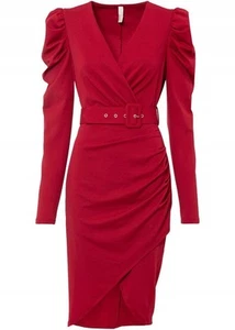 Midi-Kleid aus strukturiertem Crêpe mit Gürtel Gr. 36/38 Rot Abend-Dress Neu* - Bild 1 von 1