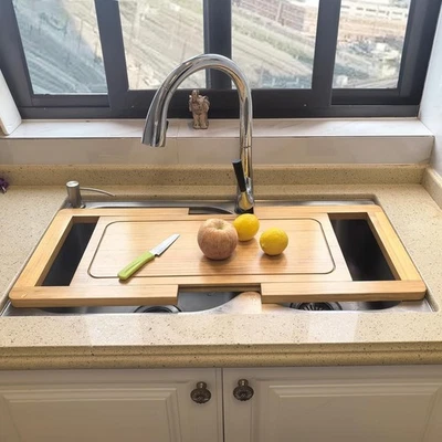 Expandable Wooden Over The Sink Cutting Board with Juice Groove for kitchen, ... - Image 1 of 4