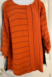 Ali Miles Crinkle Tunic Artsy Stripe Vibrant Coral Orange Women’s size L - Picture 1 of 6