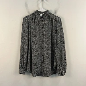 H&M Womens 6 Blouse Black White Floral Button Collar Woven Long Sleeve 21841 - Picture 1 of 10