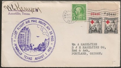 US #632 / 702 First Flight AM 12 Amarillo TX Cachet Cover Aug 1, 1931 PM Signed - Image 1 of 2