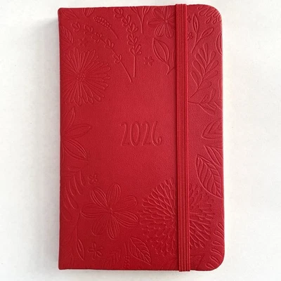 Taschenkalender 2026 Planer Timer Kalender, Motiv: Blumen, Rot, 9 x 14,5 cm - Bild 1 von 4