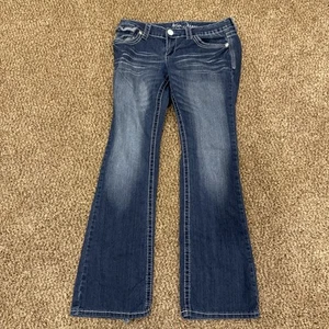 ARIYA JEANS Mujer Talla 7/8 Tiro Bajo Bootcut Solapa Bolsillos Azul Adornado - Imagen 1 de 8