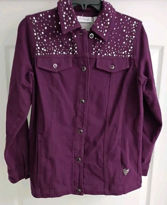 Quacker Factory Embellished Western Bling Jacket Women's XXS Plum Purple Stretch - Image 1 of 4