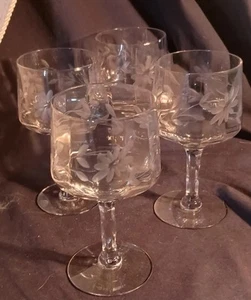 Tiffin Clear Panel Optic (4)  Grey Cut Floral Wine Glass w/ Cut Facet Stem - Picture 1 of 5