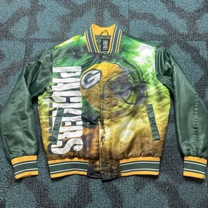 Rare NFL Team Apparel Green Bay Packers Button Up Snap Jacket Size Medium AOP - Picture 1 of 12