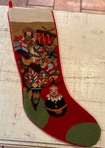 Wool Needlepoint Toys Xmas Stocking With Red  Velvet Backing 19” - Picture 1 of 11
