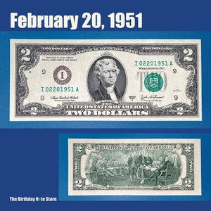 February 20, 1951 Birthday Anniversary $2 Two Dollar Bill Serial Number 02201951 - Picture 1 of 2