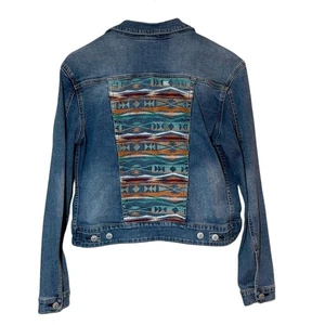 LuLaRoe Damen Western Azteken bestickt Cropped Denim Jeansjacke Größe Medium - Bild 1 von 8