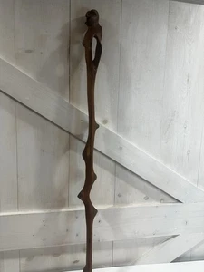 Vintage handgeschnitzter Gehstock aus Holz - Stammesgesicht Design - Kunsthandwerk Volkskunst - Bild 1 von 12