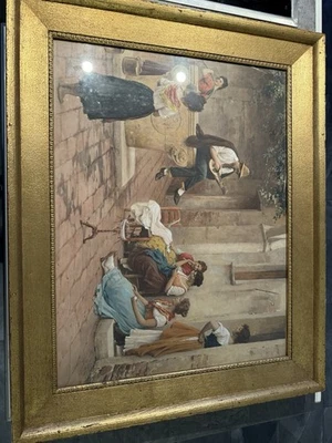 Handkolorierte Druckgrafik nach Eugen de Blaas (1899) – Hofszene mit Musiker – - Bild 1 von 4