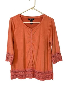 Style & Co Faux Suede Top Size S Crochet Trim Peach Zing Boho Festival - Picture 1 of 5