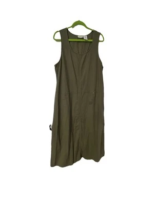 Vtg White Stag Womens Jumper Long Dress Olive Green Pockets Sz Large Linen Blend - Image 1 of 4