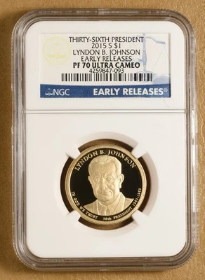2015 Proof Lyndon B Johnson Presidential Dollar NGC PF 70 Ultra Cameo - Image 1 of 2