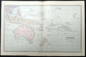 1888 Large Pic Atlas Large Antique Map Oceania Australia, New Zealand - Picture 1 of 2