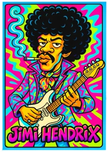 JIMI HENDRIX * ACEO personalizzato * divertente cartone animato * MUSIC ARTIST * carta artistica * ATC - Foto 1 di 2