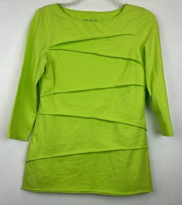 Neon Buddha Top Damen XS Grün 3/4 Ärmel Rohkante Bandage Shirt Rundhals - Bild 1 von 8