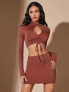 Outfit "Medium (6)" "L (8-10)"Cut Out Drawstring Front Crop Top & Bodycon Skirt - Picture 1 of 5