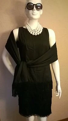 VTG 1960's "Lee Jordon" LBD - Flapper Fringe with Matching Fringed Wrap 11-12 - Image 1 of 4