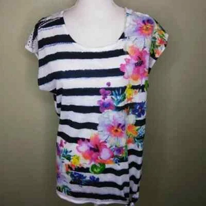 Tunika mit Blumenmuster & Streifen und Spitzeneinsatz hinten - Large - Neu ohne Etikett - Bild 1 von 9