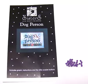 Sisters &Best Friends DOG PERSON Counted Cross Stitch Chart with PURPLE BUTTONS - Picture 1 of 1