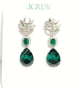J.Crew Crystal Teardrop Earrings Magic Forest Green Gold Plated Brass CF016 NWT - Picture 1 of 15