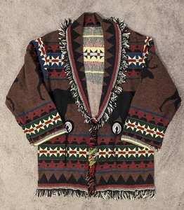Vintage Lodge Southwestern Blanket Coat Sweater Jacket Cardigan Handmade OS - Bild 1 von 14