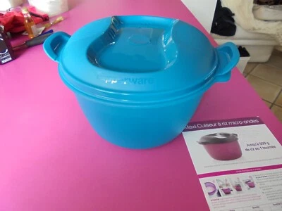 TUPPERWARE MICRO ONDE CUISEUR DE RIZ 3 L quinoa semoule polenta Neuf BLEU &BLANC - Photo 1/4