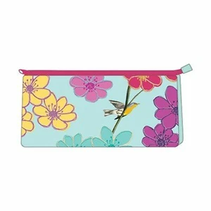 The Art File - Pencil Case Pink Flowers & Finch - Picture 1 of 1