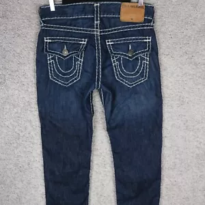 TRUE RELIGION MEN'S JEANS GENO RELAXED SLIM W32 L34 DARK BLUE ZIP DENIM USA - Picture 1 of 10