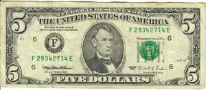 1995 5$ FRN - Small portrait w/ security thread - MEW/RER F29342714E - #15350 - Picture 1 of 2