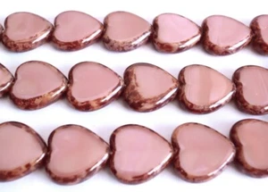 10 15 x 15 mm Czech Glass Window Heart Beads: Coral Pink - Picasso - Picture 1 of 1