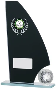 Black Glass Shard Golf Trophy 3D golf ball FREE ENGRAVING GLG46 - Picture 1 of 4