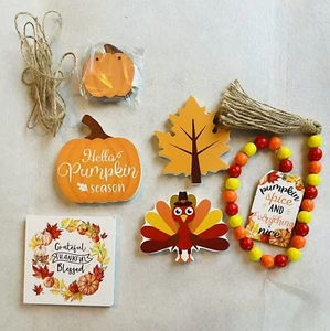 Thanksgiving Tiered Tray Decor, Fall Farmhouse Turkey Tray Decorations, Pumpkin - Picture 1 of 3