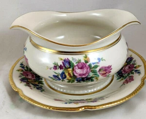 Castleton Rose Gravy Boat with Attached Under Plate - Picture 1 of 7