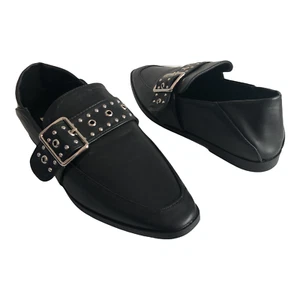 Neu Vintage Havana Maureen schwarz Leder Nieten Schnalle Slipper Halbschuhe Schuhe - Bild 1 von 3