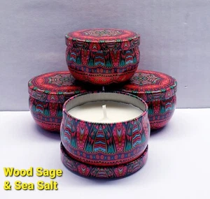 WOOD SAGE & SEA SALT Scented Mini Tin Jar Soy Wax Candles, Aromatherapy, 2 oz(4) - Picture 1 of 7