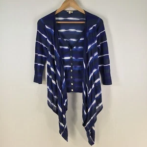 Karen Millen womens knit cardigan size US 2 aus 6 blue striped tie dye 110285 - Picture 1 of 8